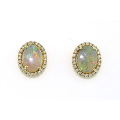 Stud Opal & Diamond Earrings in14KT Yellow Gold