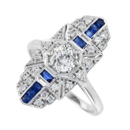 Vintage Sapphire & Diamond Ring in 14KT White Gold