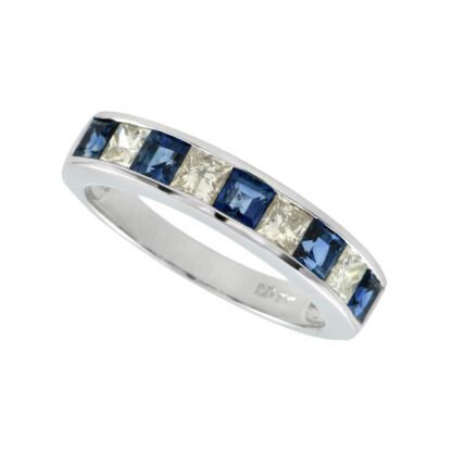Princes Cut Sapphire & Diamond Ring in 14KT Gold