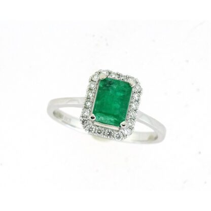 Emerald & Diamond Ring in 14KT White Gold