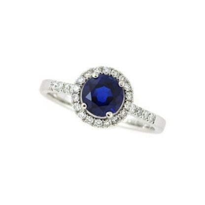 9853S-W Diamond Halo Sapphire Ring in 14KT White Gold