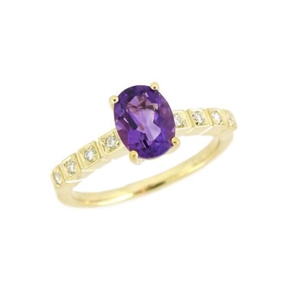 Amethyst & Diamond Ring in 14KT Gold