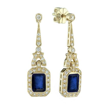 Vintage Dangle Sapphire & Diamond Earrings in 14KT Gold