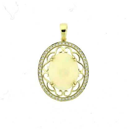 Opal & Diamond Pendant in 14KT Yellow Gold