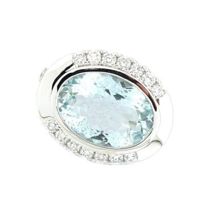 Unique Aquamarine & Diamond Ring in 14KT White Gold