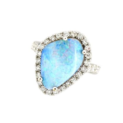 Free Form Opal & Diamond Ring in 14KT White Gold
