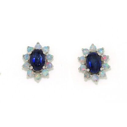Sapphire & Opal Stud Earrings in 10KT White Gold