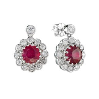 190215R Vintage Ruby & Diamond Earrings in 14KT White Gold