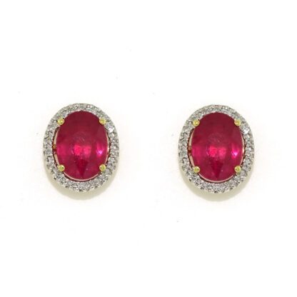 6002471R Ruby & Diamond Halo Earrings in 10KT White Gold