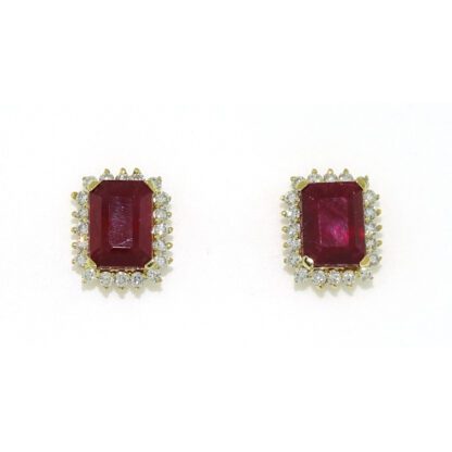 Ruby And Diamond Earrings in 14KT Yellow Gold
