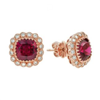 Ruby & Diamond Halo Earrings in 14KT Rose Gold
