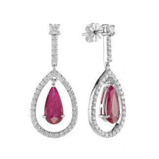 224220R Unique Ruby & Diamond Dangle Earrings in 14KT White Gold