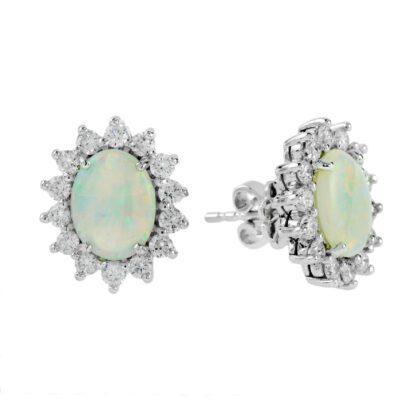 224420O Opal & Diamond Earrings in 14KT White Gold