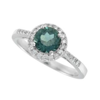 43718BGT Blue Green Tourmaline & Diamond Halo Ring in 14KT White Gold