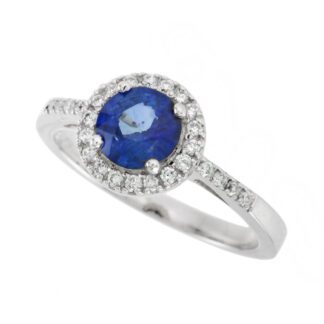 4371S Sapphire & Diamond Halo Ring in 14KT White Gold
