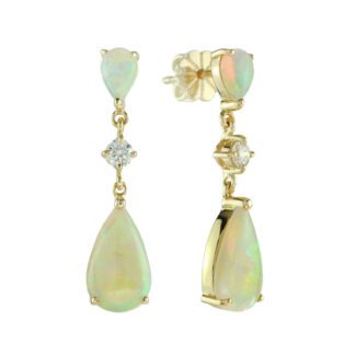 2603O Dangle Opal & Diamond Earrings in 14KT Yellow Gold