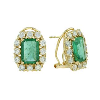 4090E Emerald & Diamond Earrings in 14KT Yellow Gold