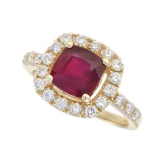 4587R Diamond Halo Ruby Ring in 14KT Yellow Gold