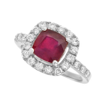 4587R-W Diamond Halo Ruby Ring in 14KT White Gold