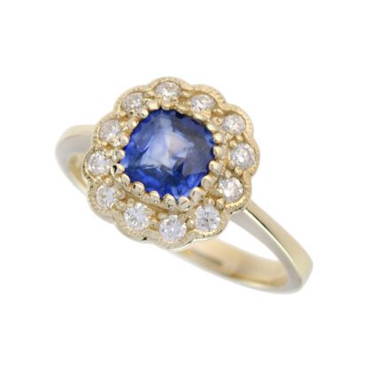 3954S Ring with Sapphire & Diamond Halo in 10KT Gold