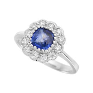 3954S Ring with Sapphire & Diamond Halo in 10KT Gold