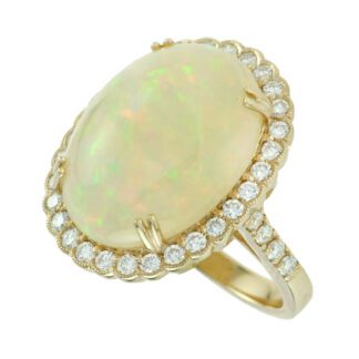 4373O Australian Opal & Diamond Halo Ring in 14KT Yellow Gold