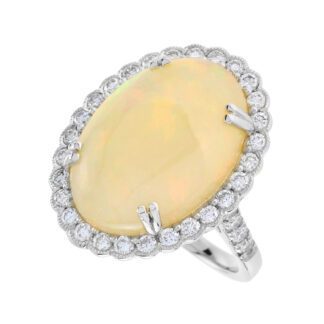 43732O-W Australian Opal & Diamond Halo Ring in 14KT White Gold