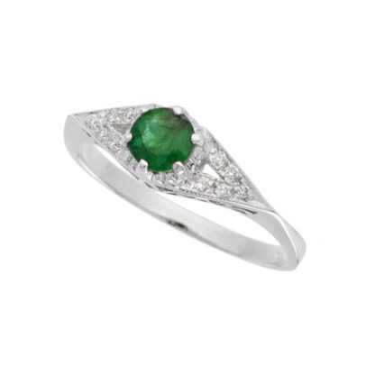 0095E Vintage Emerald & Diamond Ring in 10KT Gold