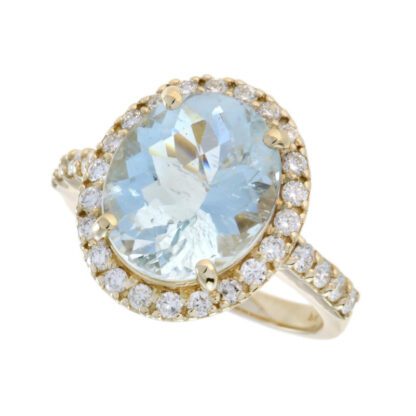 4401Q Aquamarine Ring with Diamond Halo in 14KT Yellow Gold