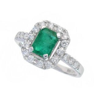 44654E Emerald & Diamond Ring in 14KT White Gold