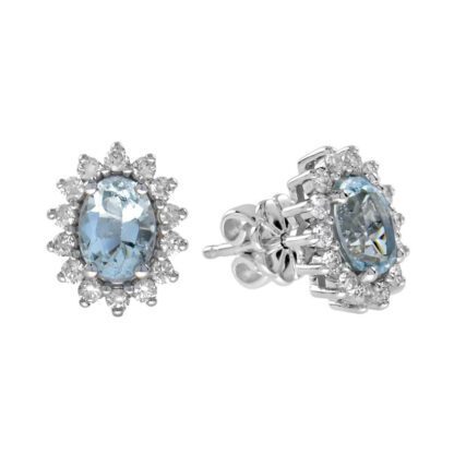 46521Q Classic Aquamarine & Diamond Earrings in 14KT White Gold