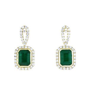 75501E Unique Emerald & Diamond Earrings in 14KT Yellow Gold