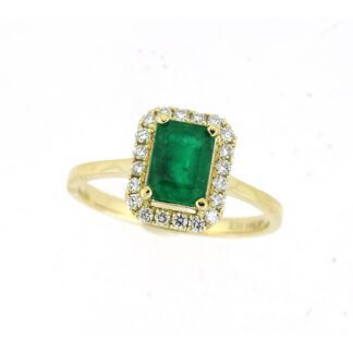 877875E Emerald & Diamond Ring in 14KT Yellow Gold