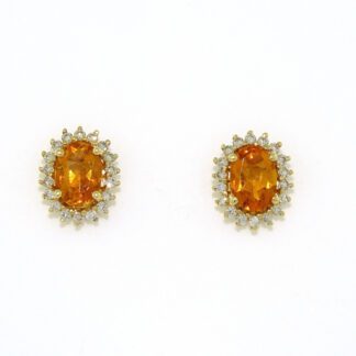 88851C Citrine & Diamond Halo Earrings in 14KT Yellow Gold