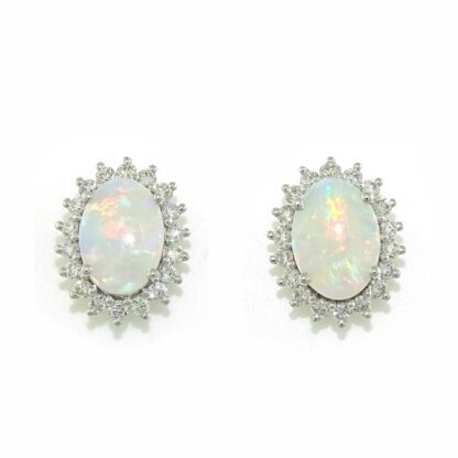 88851O Opal & Diamond Halo Earrings in 14KT White Gold