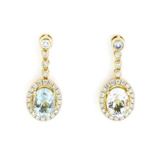 88861Q-Y Dangle Aquamarine & Diamond Earrings in 14KT Yellow Gold