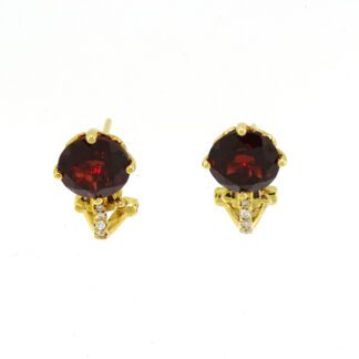 90541G French Clip Garnet & Diamond Earrings in 14KT Yellow Gold