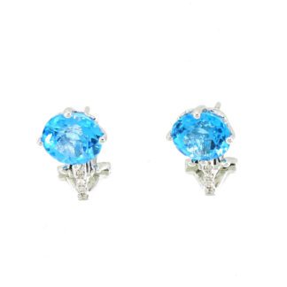 90541T French Clip Blue Topaz & Diamond Earrings in 14KT White Gold