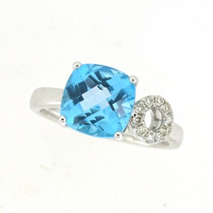 9911T Blue Topaz & Diamond Ring in 14KT White Gold