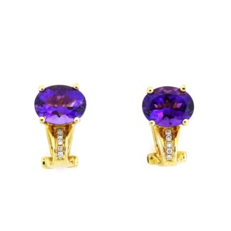 90311A French Clip Amethyst & Diamond Earrings in 14KT Yellow Gold