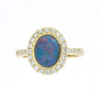 983414O-Y Australian Opal & Diamond Ring in 14KT Yellow Gold