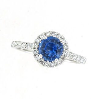 12050S Diamond Halo Sapphire Ring in 14KT White Gold