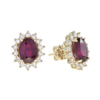 224420R Princess Ruby & Diamond Earrings in 14KT Yellow Gold