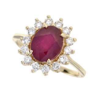 4591R Princess Ruby & Diamond Ring in 14KT Yellow Gold
