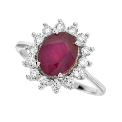 4591R-W Princess Ruby & Diamond Ring in 14KT White Gold