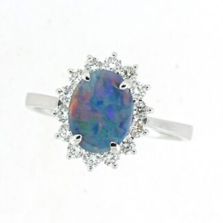 888597O Natural Opal & Diamond Ring in 14KT White Gold