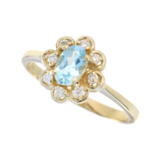 0258T Blue Topaz & Diamond Ring in 10KT Yellow Gold