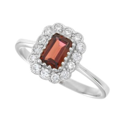 4010G Ring with Garnet & Diamonds in 10KT White Gold