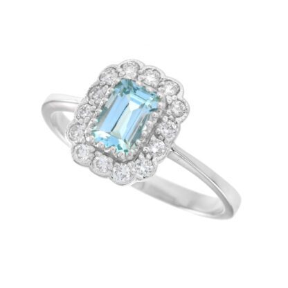 4010T Ring with Blue Topaz & Diamonds in 10KT White Gold