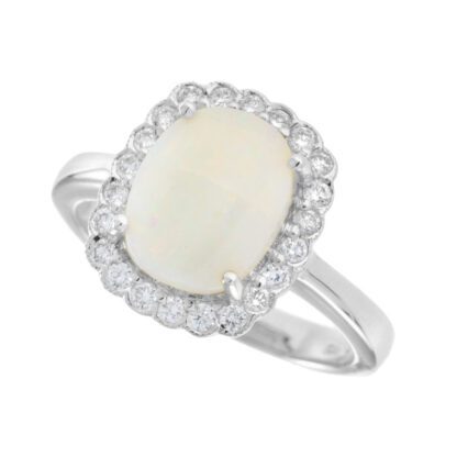 4389O Harlequin Opal & Diamond Ring in 14KT White Gold